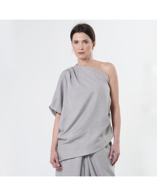 Metamorph Gray Asymmetric Open Shoulder Top