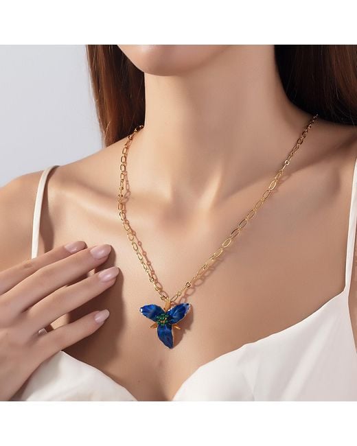 Milou Jewelry Blue Lily Flower Necklace