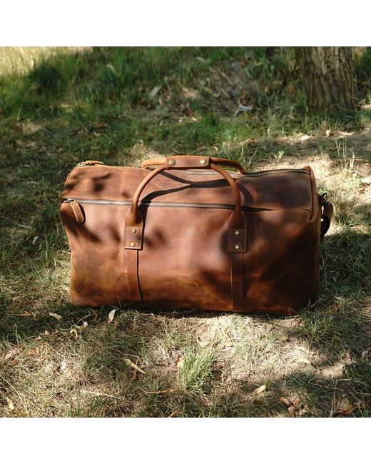 Touri Brown Genuine Leather Holdall Luggage Bag for men