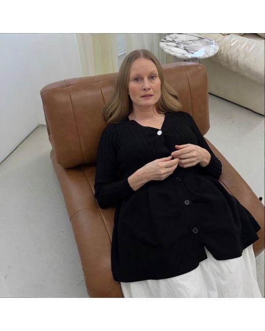 London Atelier Byproduct Black Knitted Peplum Cardigan