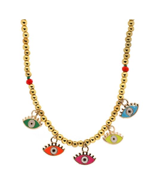 Ebru Jewelry Metallic The Power Of Colors Evil Eye Gold Beaded Choker Necklace