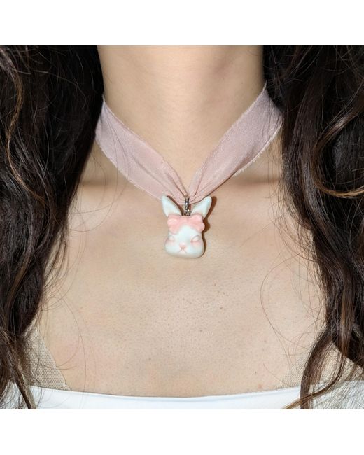 H2 Studio Purple Grumpy Bunny Light Silk Choker Necklace
