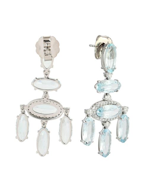 Artisan Blue 18k White Gold Aquamarine Diamond Designer Dangle Earrings