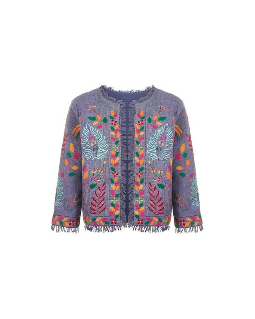 At Last Blue Cotton Embroidered Jacket In Grey