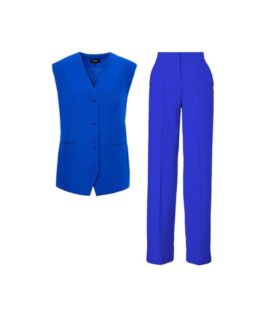 BLUZAT Blue Electric Suit With Oversized Vest And Stripe Detail Trousers