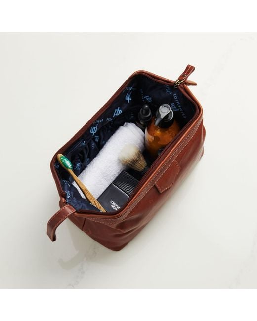 Posh Totty Designs Brown Leather Washbag With Hinged Zip Opening for men