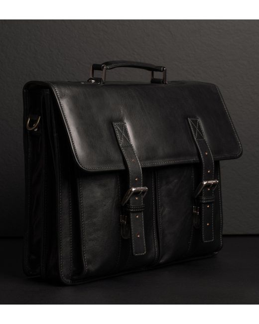 Time Resistance Black Leather Satchel Bag for men