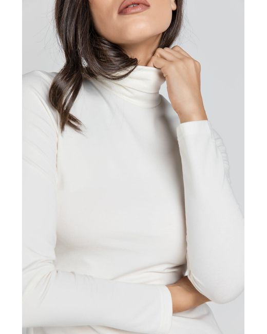 Conquista White Neutrals Ecru Turtle Neck Top By
