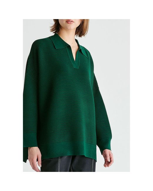 Paisie Green Polo Collar Ribbed Jumper