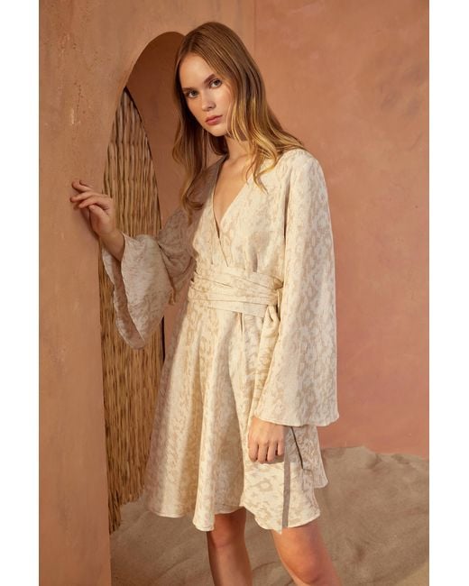 Lilamie Natural Marbella Wrap Style V Neck Mini Summer Dress