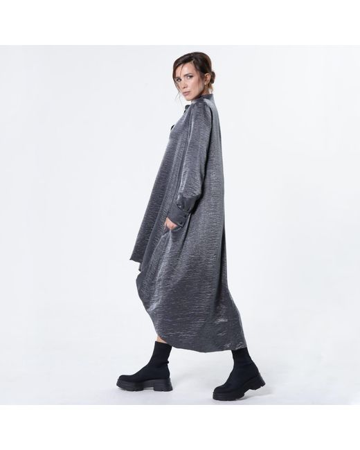 Metamorph Gray Shiny Metallic High-Low Dress