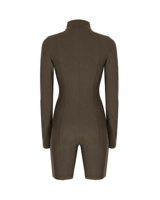 No'design Green Zip-Up Short Khaki Jumpsuit