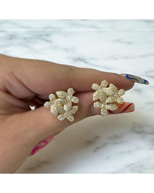 Latelita London Metallic Flowers Large Stud Earrings Gold