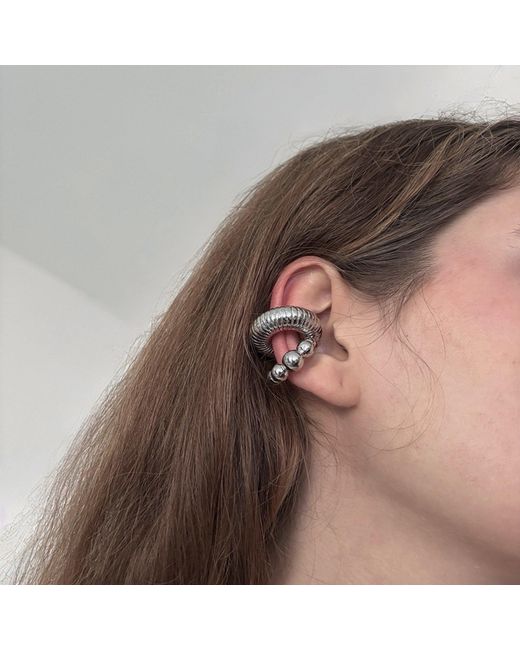 London Atelier Byproduct Gray C Shaped Hoop Ball Clip Earrings