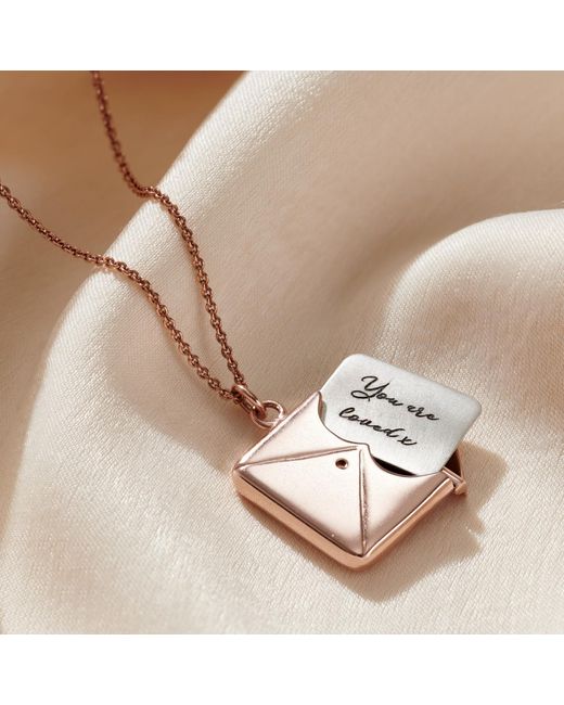 Posh Totty Designs Metallic Rose Gold Plated Script 'you Are Loved' Envelope Necklace