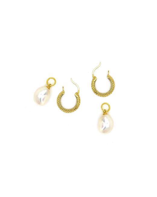 VicStoneNYC Fine Jewelry Metallic Natural Pearl Charm Hoop Earrings
