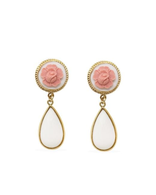 Vintouch Italy Pink Blooming Rose Cameo Earrings