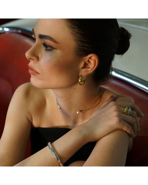 LINYA JEWELLERY Metallic Pety Half Round Hoop Earrings