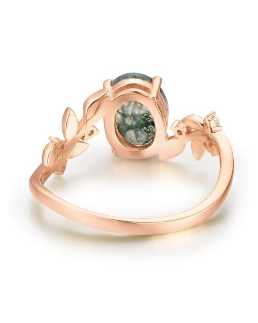 Azura Jewelry New York Metallic Between The Leaf Oval Moss Agate Ring Solid