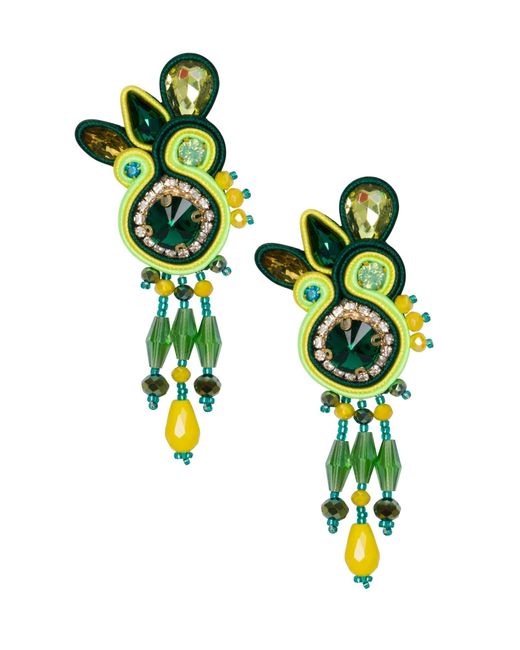 Meghan Fabulous Green Royal Highness Rhinestone Dangle Earrings