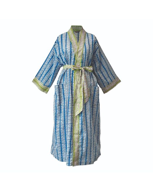 Lime Tree Design Blue Full Length Cotton Kimono Beach Cover Up