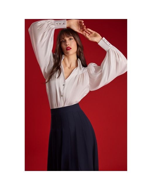 Femponiq Blue High-Waisted Pleated Midi Skirt With Asymmetric Slits