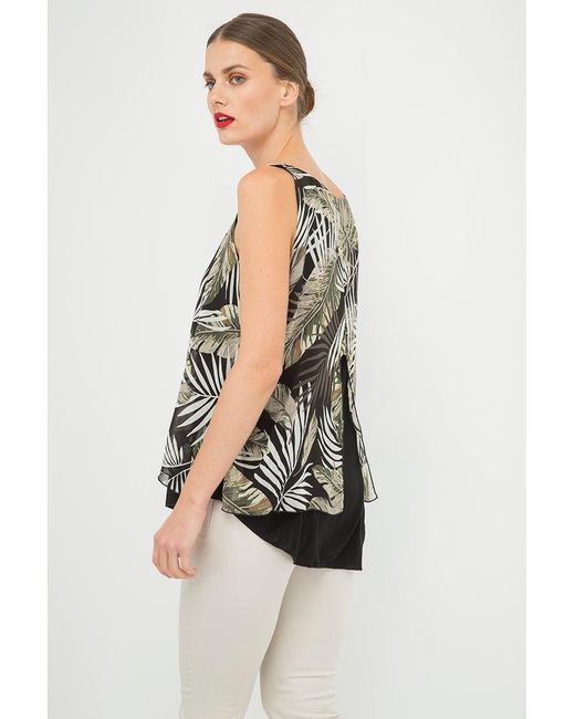 Conquista Black Sleeveless Print Layer Top