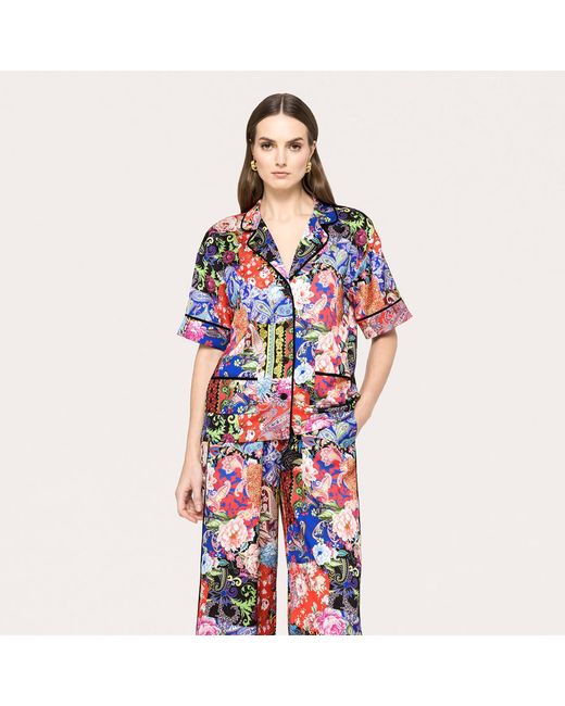 Nissa Multicolor Floral-Print Satin Shirt