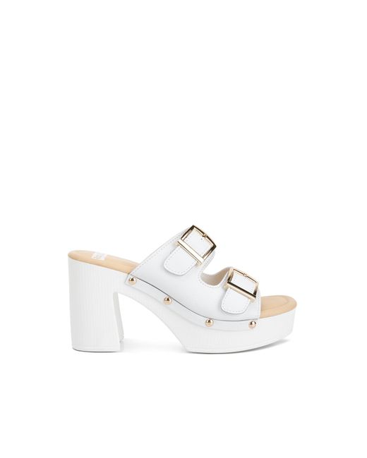 Rag & Co White Kenna Dual Buckle Strap Sandals In