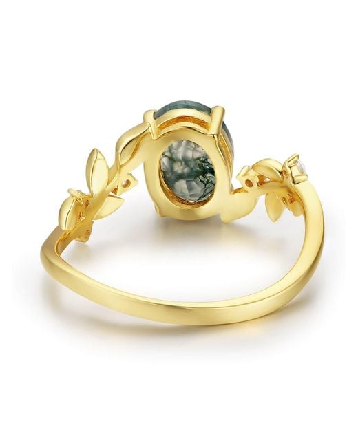 Azura Jewelry New York Metallic Between The Leaf Oval Moss Agate Ring Solid