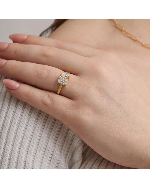 Esterah Metallic Emerald Pear Cut Two Stone Ring