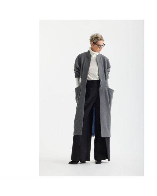 Julia Allert Gray Architectural Wool-Effect Coat With Large Pockets