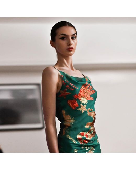 GeeGee Collection Green Circus Silk Slip Dress