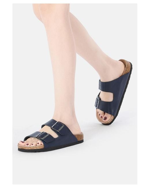 EverAu Australia Blue Mallard Leather Twin Buckle Sandals