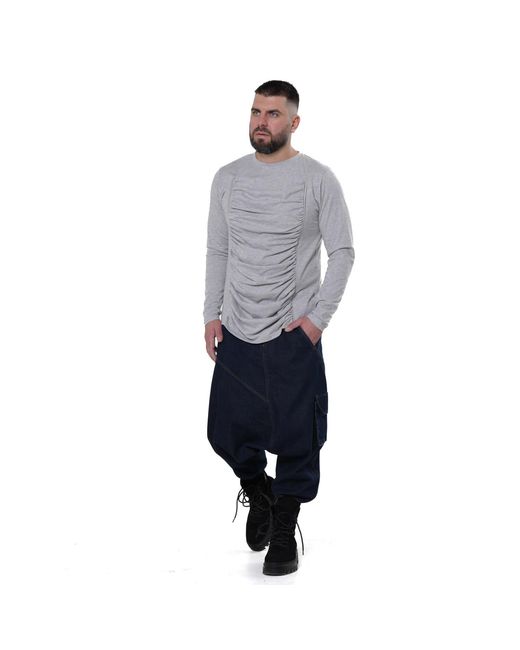 Metamorph Gray Long Sleeve Top With Front Drapings for men