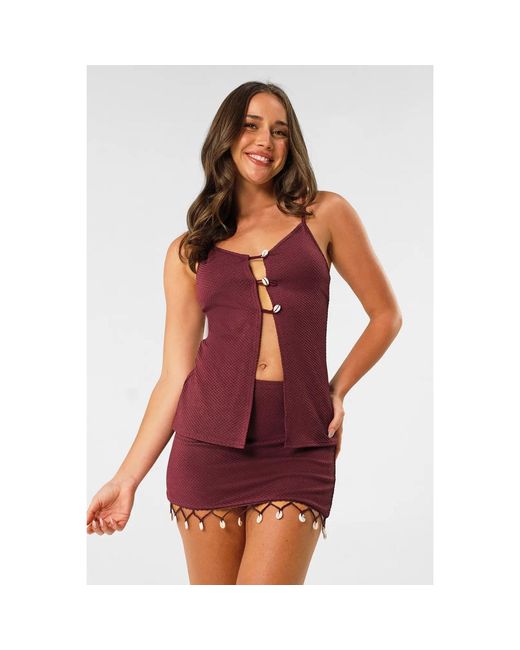 Blackbough Swim Red Indy Open Front Tank Top Henna