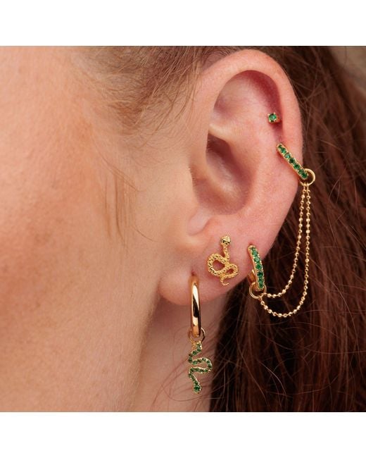 Scream Pretty Metallic Emerald Snake Charm Hoop Earrings