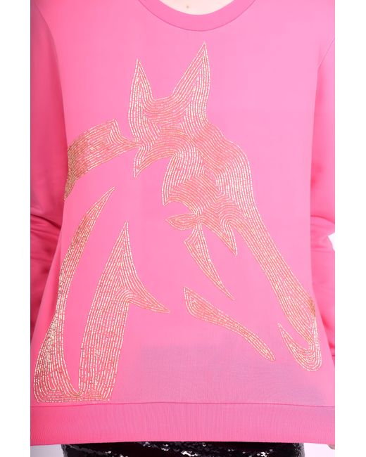 Any Old Iron Pink Horse Head Beaded Sweatshirt