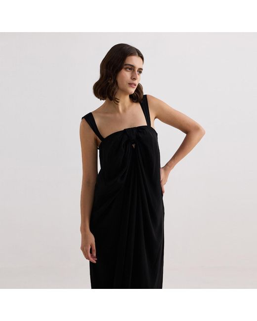 REISTOR Black Twilight Twist Strappy Maxi Crepe Dress
