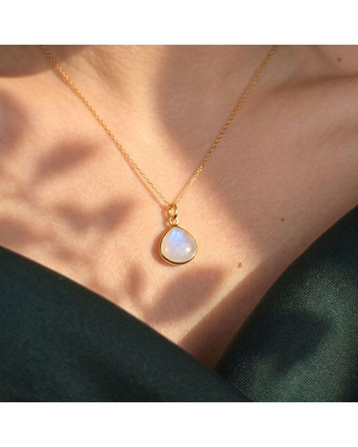 Harfi Metallic Vermeil Plated Natural Moonstone June Birthstone Pendant Necklace