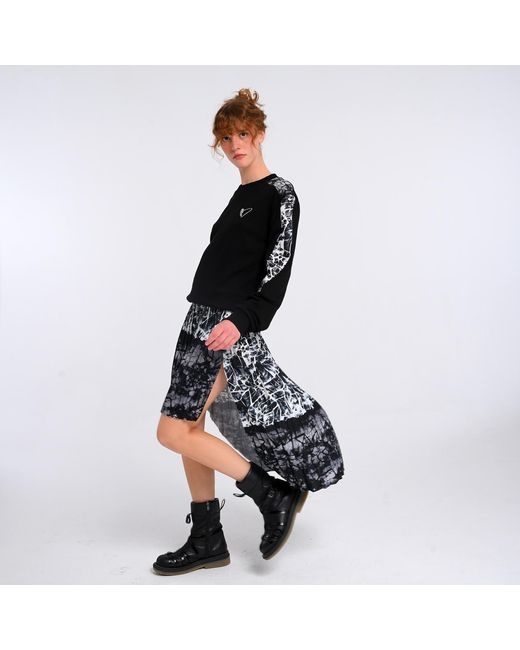 Lalipop Design Black Asymmetrical Mid-Length Pleated Skirt With An Abstract Print Design