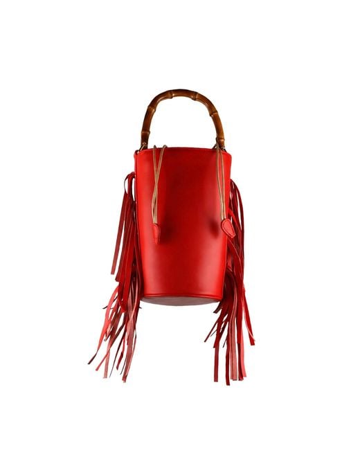 F3Rog by Rana Red Fringe Crossbody Bucket Bag