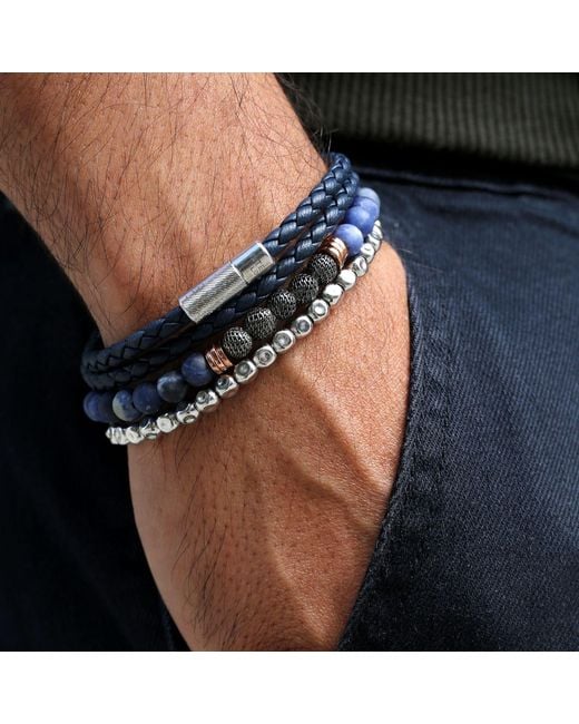 Tateossian Blue Pop Rigato Double Wrap Leather Bracelet for men