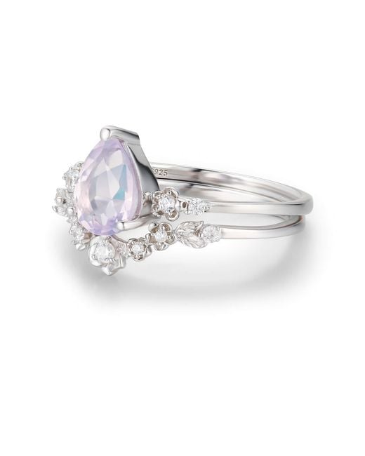 Azura Jewelry New York White Floral Symphony Amethyst Ring Set Vermeil