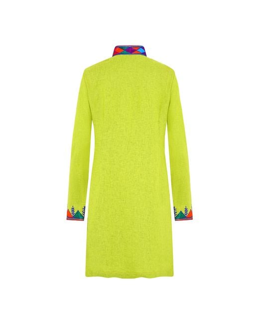 Beatrice von Tresckow Green Lime Nomad Verdon Linen Nehru Jacket