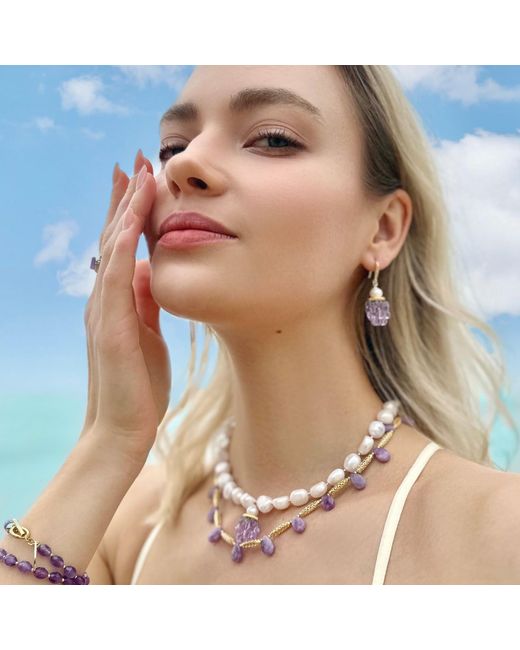 Farra Metallic Irregular Freshwater Pearls With Purple Raspberry Pendant Necklace