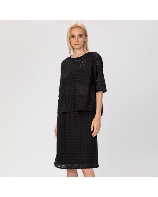 Smart and Joy Black Eyelet Cotton Lace Loose Blouse