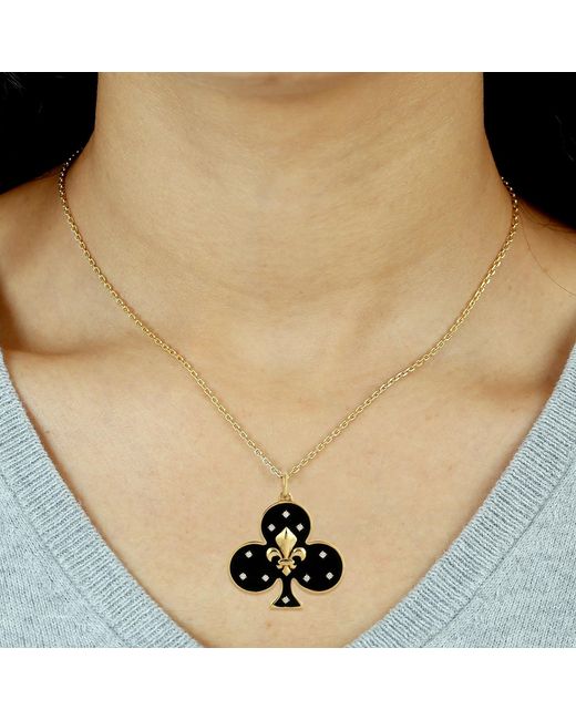 Artisan Black 14K Enamel Diamond Fleur-De-Lis Club Pendant