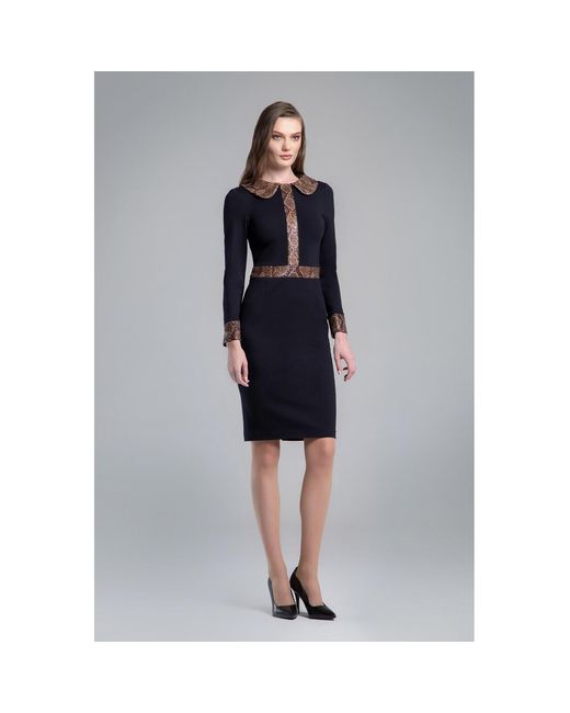 Rumour London Blue Lynn Black Jersey Dress With Snake-effect Trim