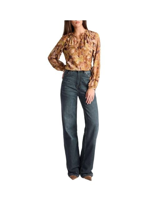 Santorelli Brown Neutrals Skyla Long Sleeve Ruffle Blouse
